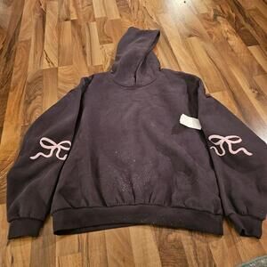 Edikted Hoodie Womens XL Gray Bow Sleeve Pullover Fleece Lined Graphic Cozy